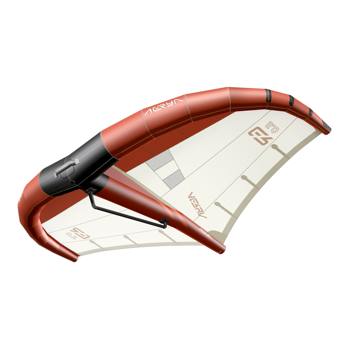 Aeryn X1 Coral Red wing — three-quarter underside view / vue de trois quarts, intrados